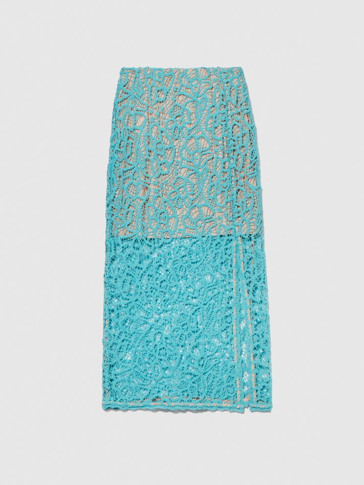 Midi skirt in crochet - women's midi skirts - Turquoise | Sisley image number 6